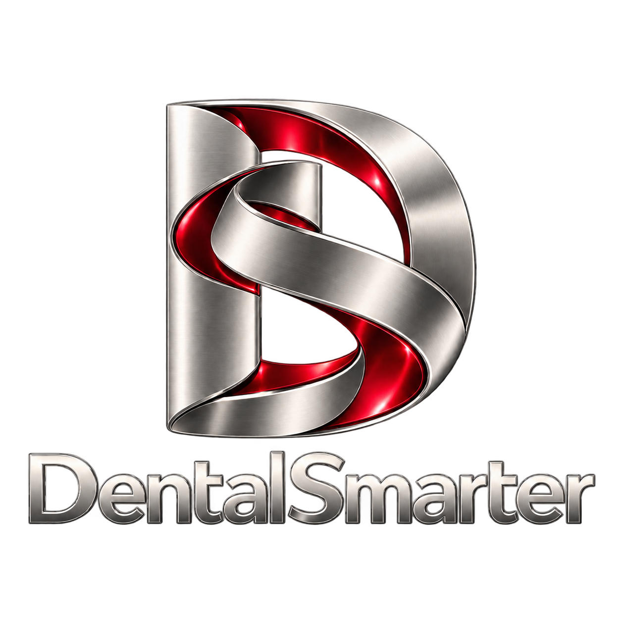 DentalSmarter – Platinlogo mit roten Innenflächen