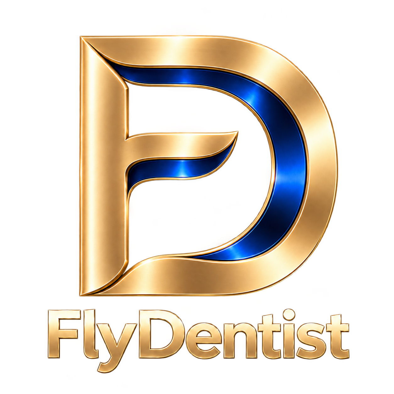 FlyDentist – verbundenes FD in Gold und Blau mit Schriftzug
